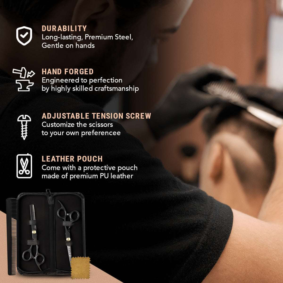 Person cutting hair with a set of scissors