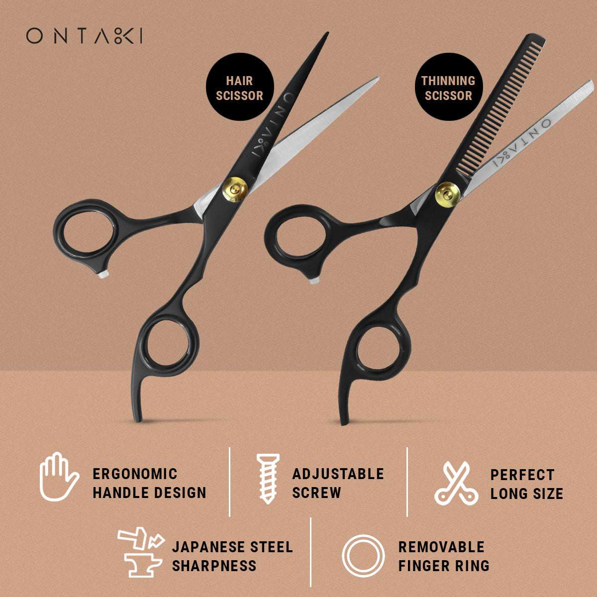 Two pairs of scissors with labels