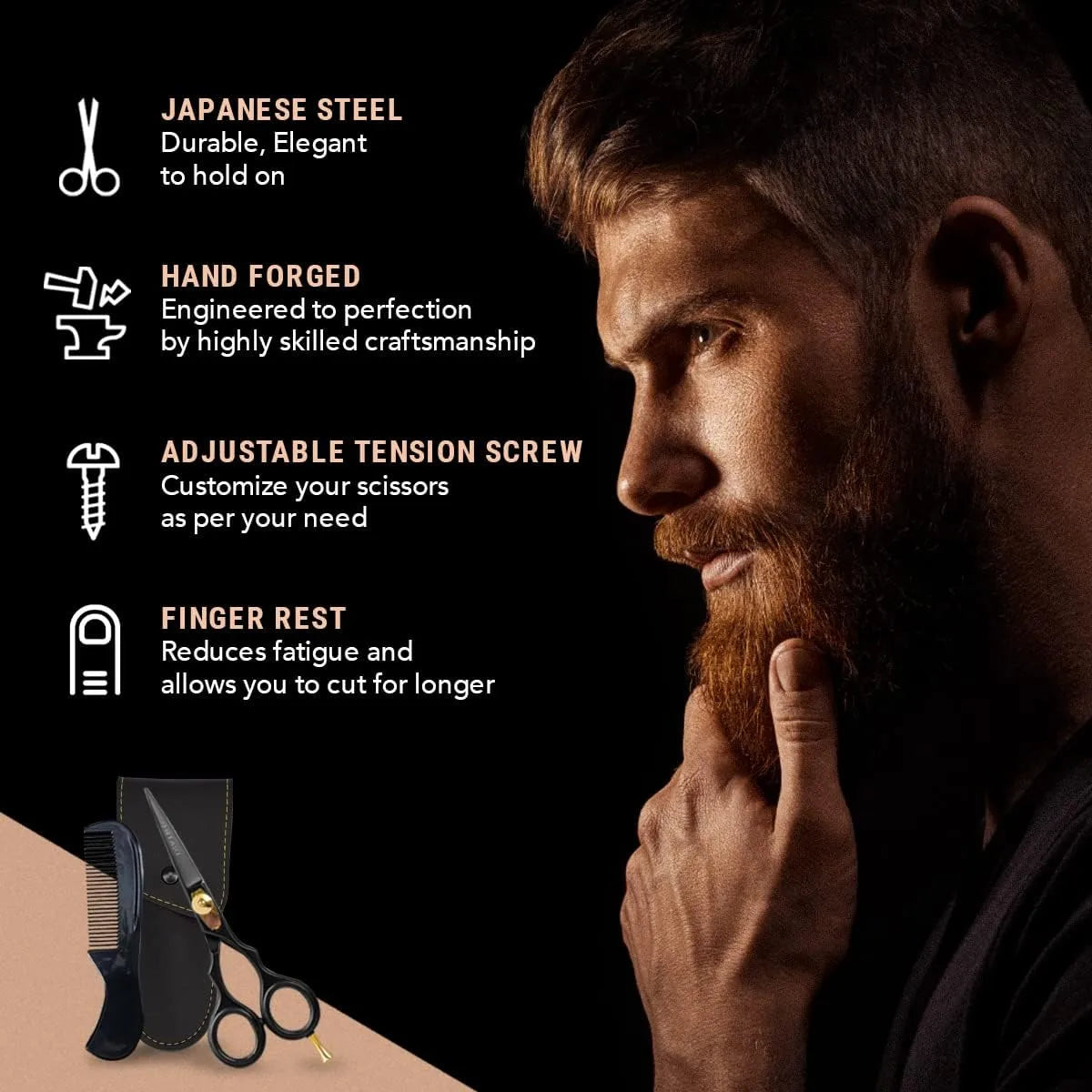 Bart- und Schnurrbartschere aus japanischem Stahl mit Fingerauflage (5,5 Zoll)