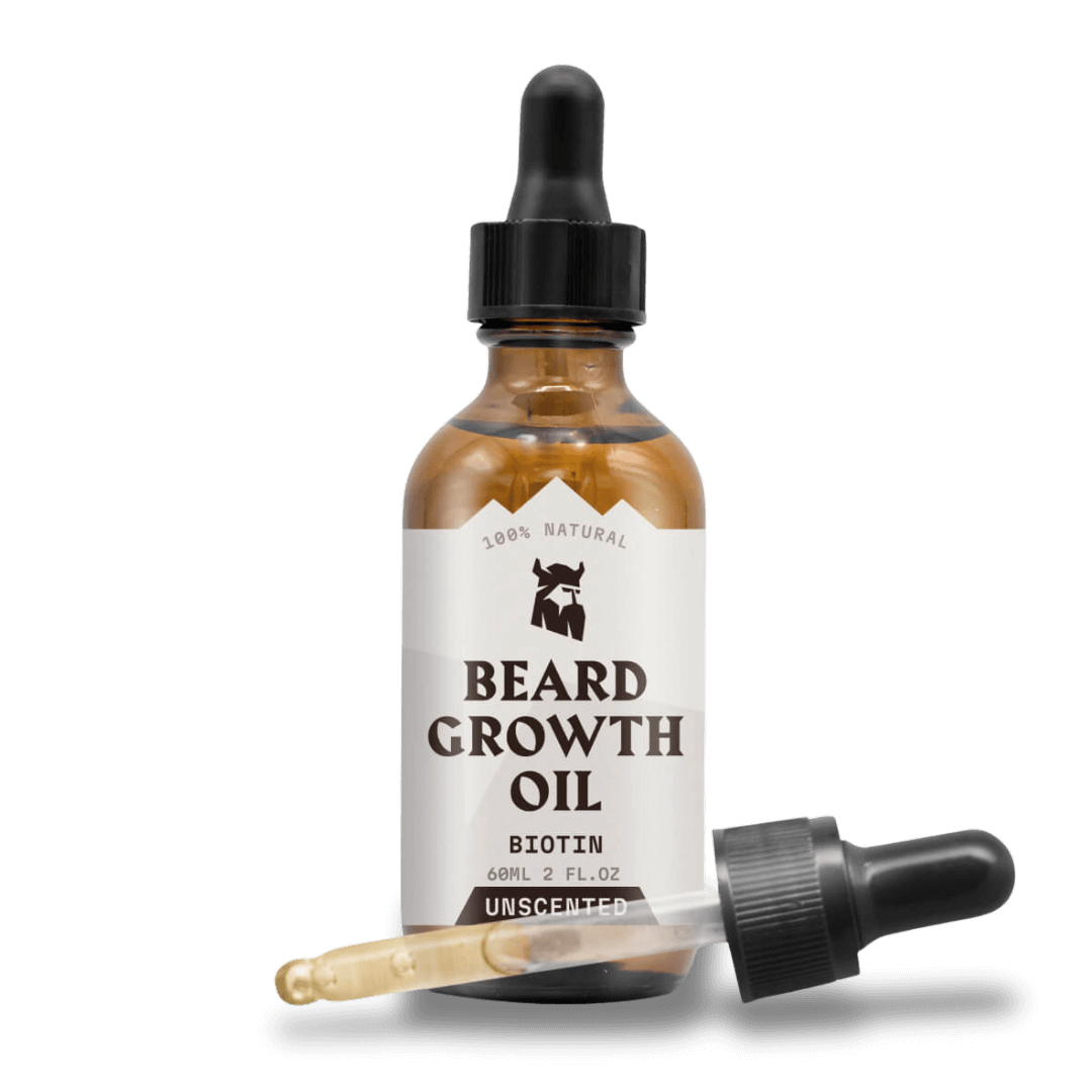 Beard growth oil bottle with dropper on a white background