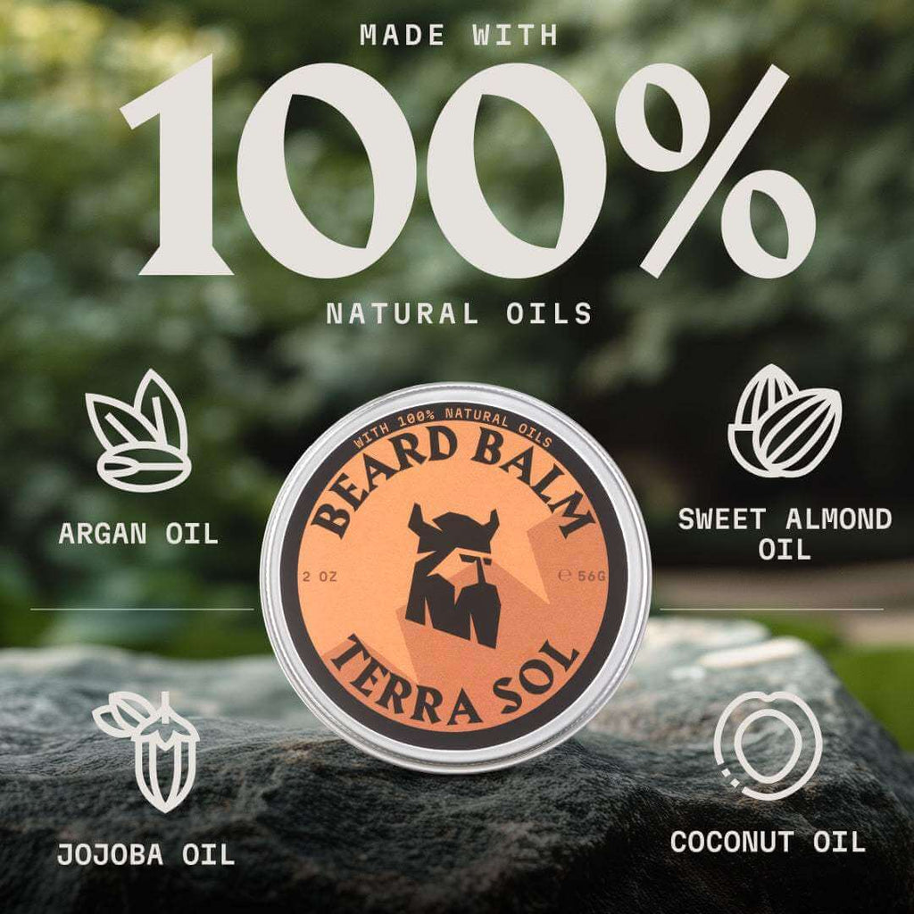 Terra Sol beard balm container with natural oils