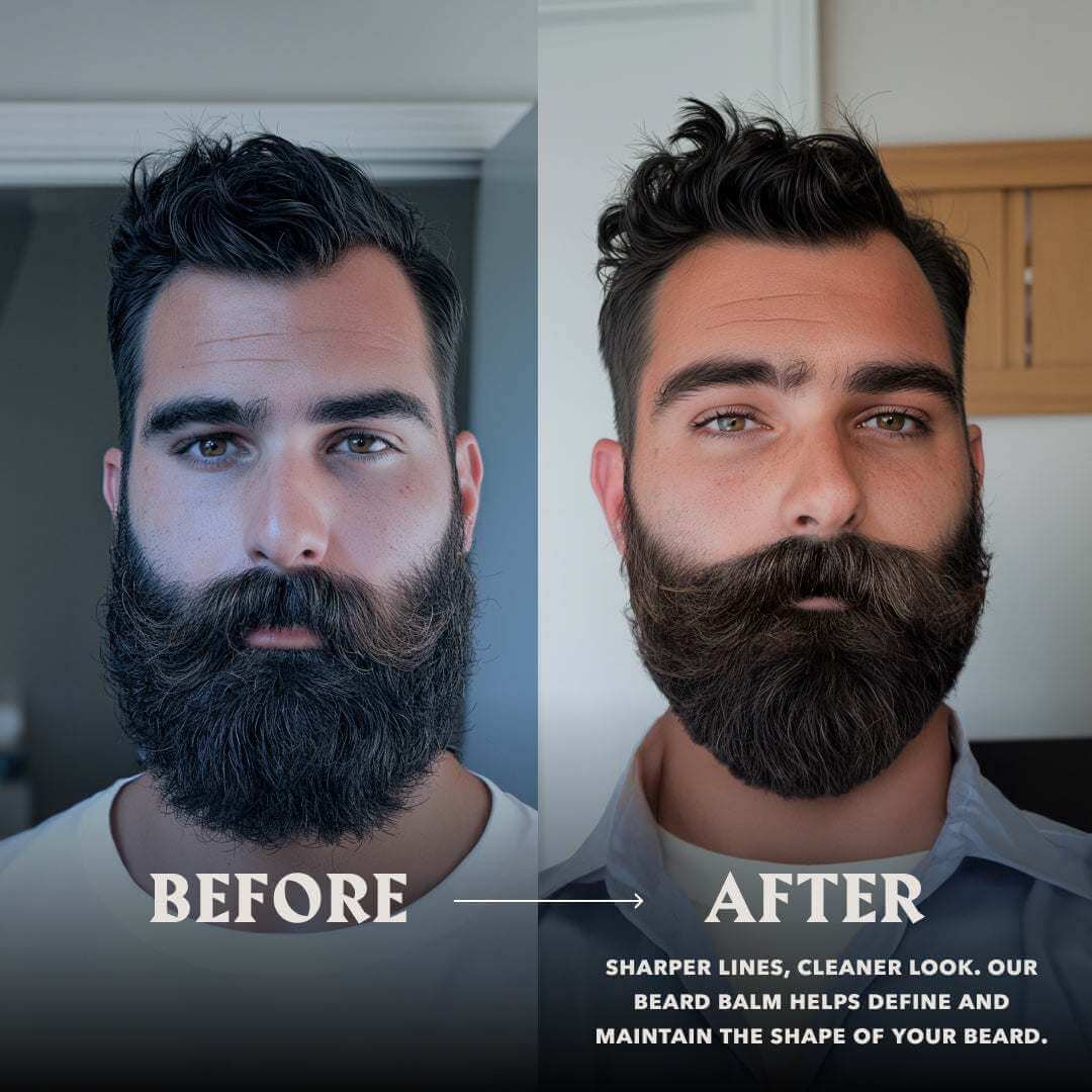 Before and after comparison of a man with a beard