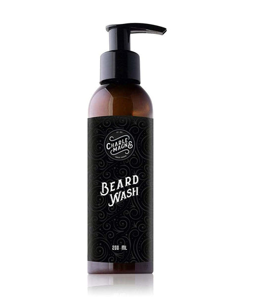 Premium German beard shampoo bottle with pump, 200ml, gentle on skin, features lemongrass scent.